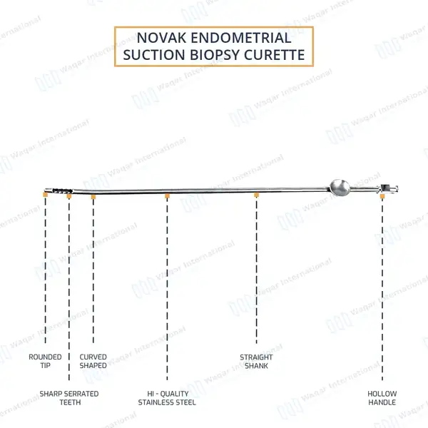 Novak Endometrial Suction Biopsy Curette 3mm 9 3/4″ with Luer Hub - surgical instruments manufactured by Waqar International, Sialkot - view 2