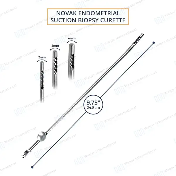3 Novak Endometrial Suction Biopsy Curettes 9.75″ 2, 3 & 4mm Dia - surgical instruments manufactured by Waqar International, Sialkot - view 7