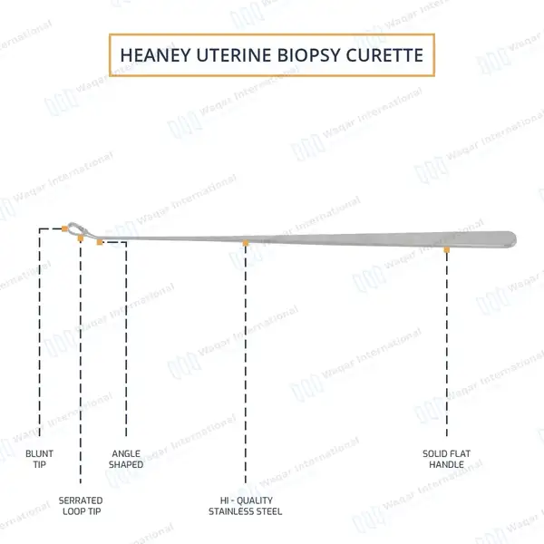 Heaney Uterine Biopsy Curette 9″ Serrated Loop - surgical instruments manufactured by Waqar International, Sialkot - view 4