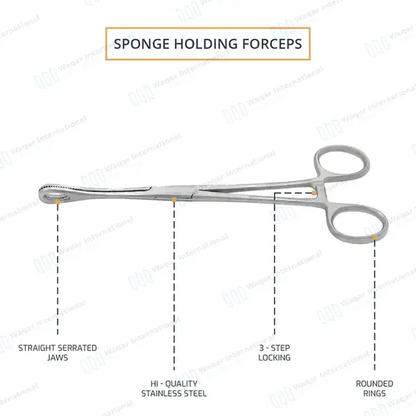 Foerster Sponge Forceps 7″ Straight Serrated Jaws - surgical instruments manufactured by Waqar International, Sialkot - view 4