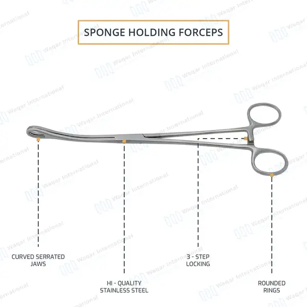 Foerster Sponge Forceps 7″ Curved Serrated Jaws - surgical instruments manufactured by Waqar International, Sialkot - view 4