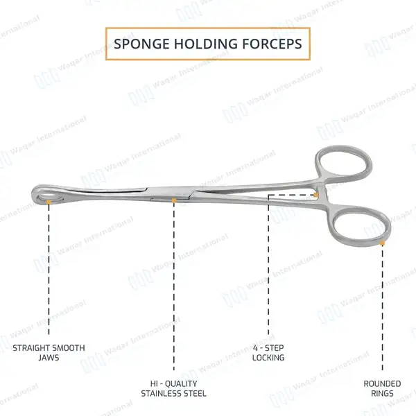 Foerster Sponge Holding Forceps 9.5″ Straight Smooth Jaws - surgical instruments manufactured by Waqar International, Sialkot - view 4