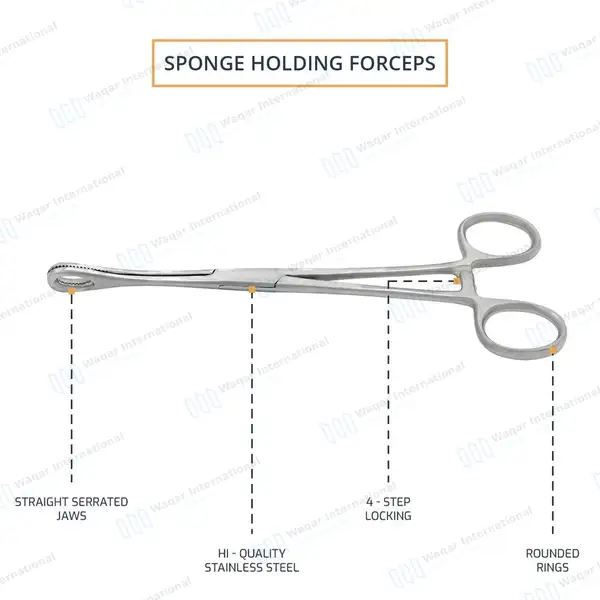 Foerster Sponge Forceps 9.5″ Straight Serrated Jaws - surgical instruments manufactured by Waqar International, Sialkot - view 4