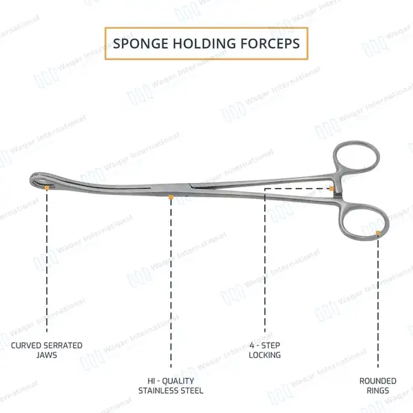 Foerster Sponge Holding Forceps 9.5″ Curved Serrated Jaws - surgical instruments manufactured by Waqar International, Sialkot - view 4