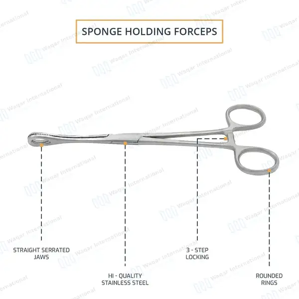Body Piercing Sponge Forceps 7″ Non Slotted Straight Serrated - body piercing instruments manufactured by Waqar International, Sialkot - view 4