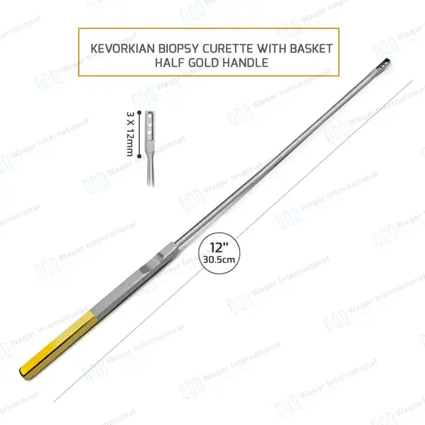 Kevorkian-Younge Biopsy Curette 12″ Loop 3X12mm with Basket Half Gold Handle - surgical instruments manufactured by Waqar International, Sialkot - view 3