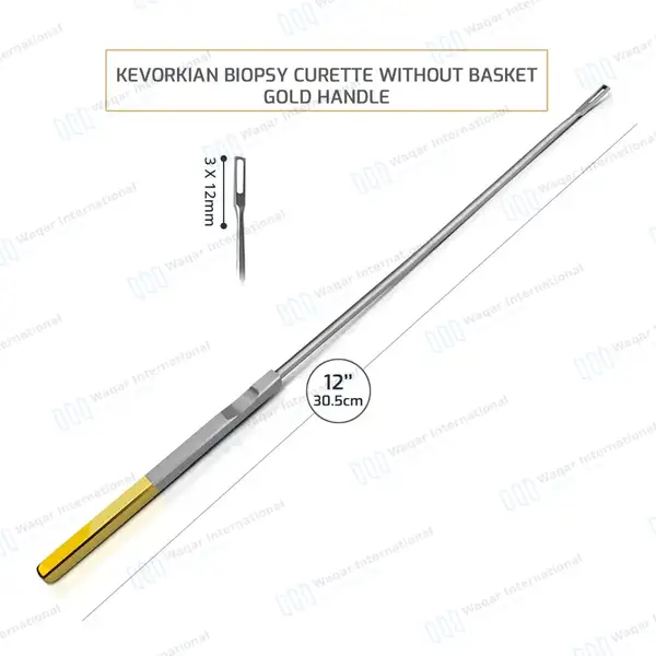 Kevorkian-Younge Biopsy Curette 12″ Loop 3X12mm Without Basket Half Gold Handle - surgical instruments manufactured by Waqar International, Sialkot - view 3