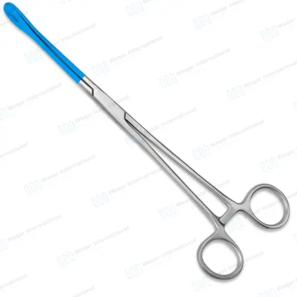 Sponge Forceps Blue Coated 9.5″ Straight Serrated Jaws - surgical instruments manufactured by Waqar International, Sialkot - view 2