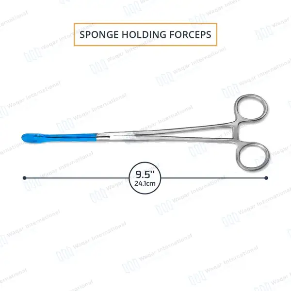 Sponge Forceps Blue Coated 9.5″ Straight Serrated Jaws - surgical instruments manufactured by Waqar International, Sialkot - view 3