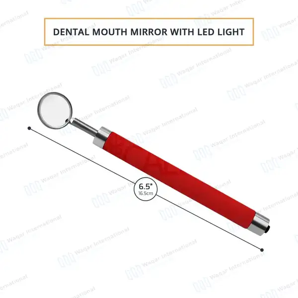 Dental Mirror with Light – Red Color Handle - surgical instruments manufactured by Waqar International, Sialkot - view 3
