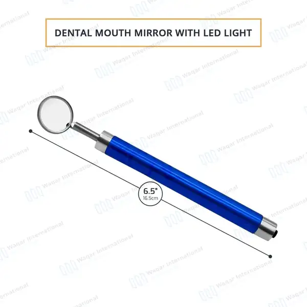 Dental Mirror with Light – Blue Color Handle - surgical instruments manufactured by Waqar International, Sialkot - view 3