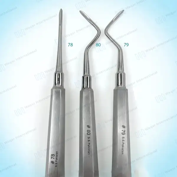 3 Root Tip Pick Elevators Set #78 #79 & #80 - dental instruments manufactured by Waqar International, Sialkot - view 2