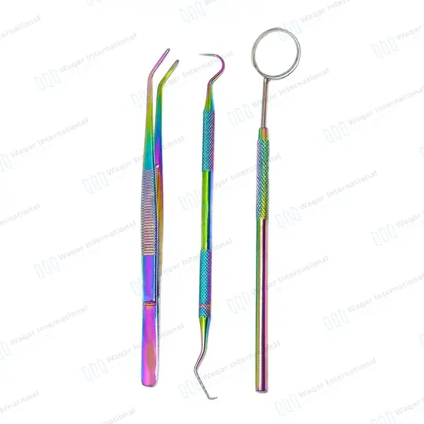 45 Instruments Basic Dental Set Mirror Explorer College Plier Rainbow Color - surgical instruments manufactured by Waqar International, Sialkot - view 2