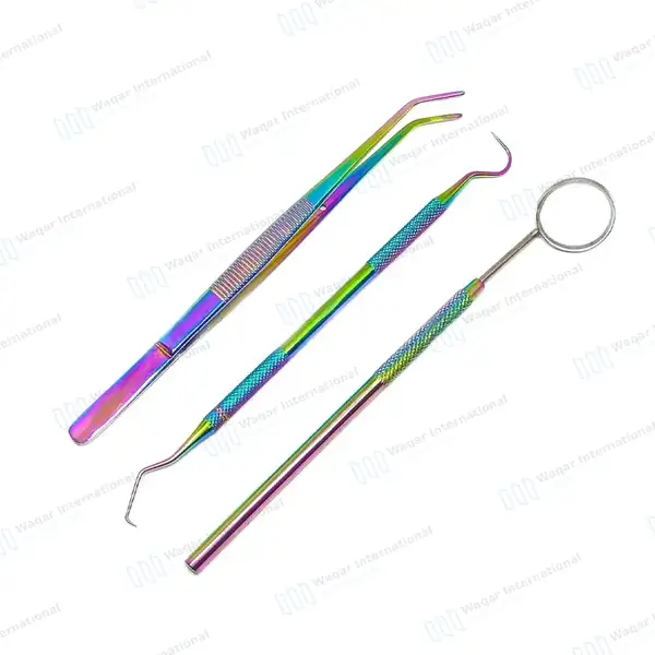 45 Instruments Basic Dental Set Mirror Explorer College Plier Rainbow Color - surgical instruments manufactured by Waqar International, Sialkot - view 3