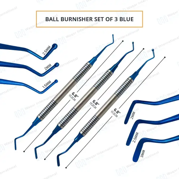 3 Pcs Ball Burnisher/Flat Plastic Composite Filling Dental Restorative Instruments – Blue - surgical instruments manufactured by Waqar International, Sialkot - view 3