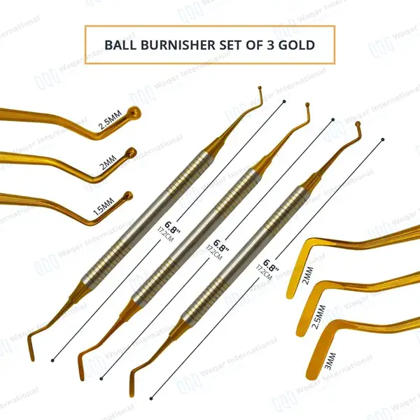 3 Pcs Ball Burnisher/Flat Plastic Composite Filling Dental Restorative Instruments – Gold - surgical instruments manufactured by Waqar International, Sialkot - view 3