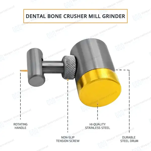 Dental Bone Mill Bone Crusher Grinder Silver/Gold Implants Grafting Instrument - dental instruments manufactured by Waqar International, Sialkot - view 3