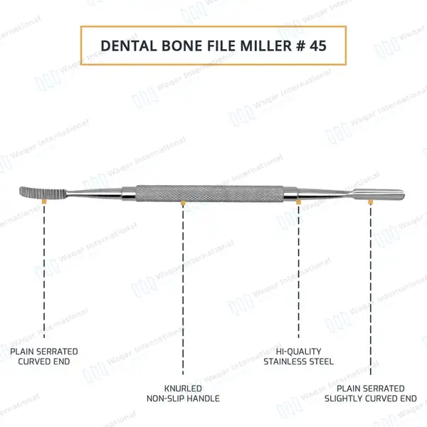 12 Pcs Miller Bone File #45 Double Ended - dental instruments manufactured by Waqar International, Sialkot - view 4
