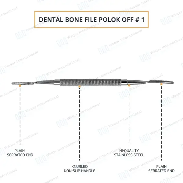 6 Pcs Polokoff Bone File #1 Double Ended - dental instruments manufactured by Waqar International, Sialkot - view 4