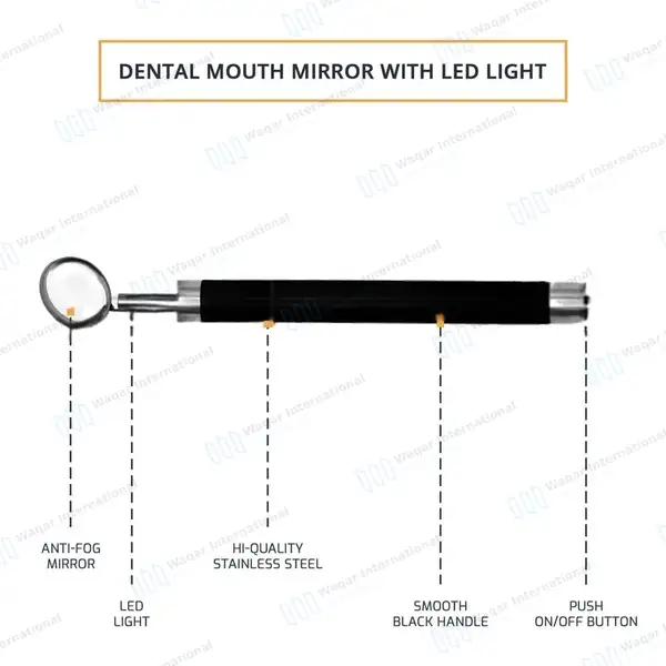 Dental Mirror with Light – Black Color Handle - surgical instruments manufactured by Waqar International, Sialkot - view 4