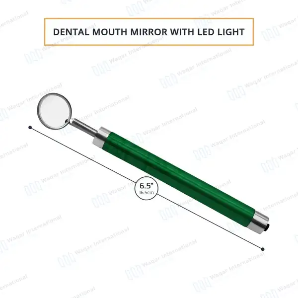 Dental Mirror with Light – Green Color Handle - surgical instruments manufactured by Waqar International, Sialkot - view 3