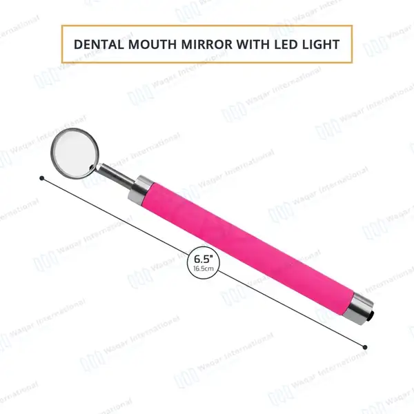 Dental Mirror with Light – Pink Color Handle - surgical instruments manufactured by Waqar International, Sialkot - view 3