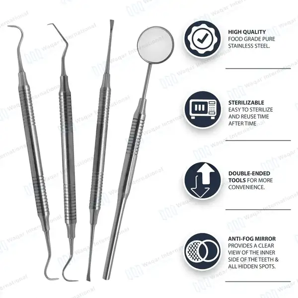 4 Pcs Dental Tarter Scraper and Remover Set – Hollow Handle - surgical instruments manufactured by Waqar International, Sialkot - view 4