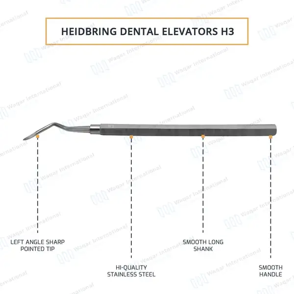 Heidbrink Root Tip Pick Elevator H3 Left Angled Pointed Tip - dental instruments manufactured by Waqar International, Sialkot - view 4