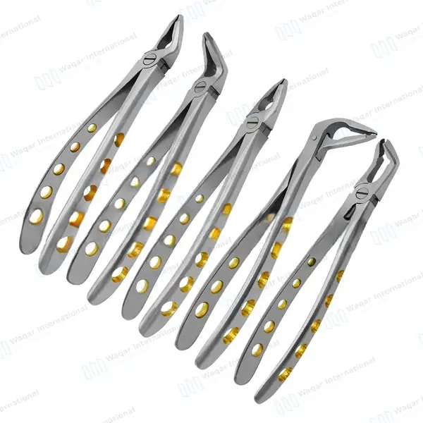 5 Dental Extracting Forceps #F1, #F2, #F3, #F4, #F7 Diamond Dusted Gold Handle - surgical instruments manufactured by Waqar International, Sialkot - view 6