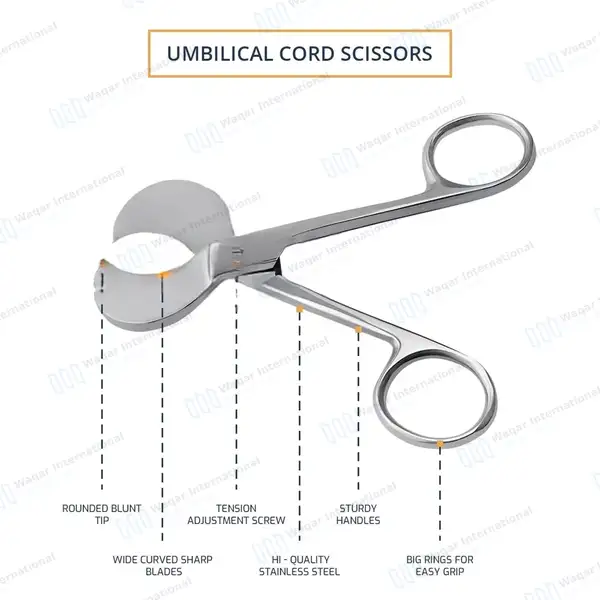 3 Umbilical Cord Scissors 4.5″ (11.4cm) USA Pattern - veterinary instruments manufactured by Waqar International, Sialkot - view 4