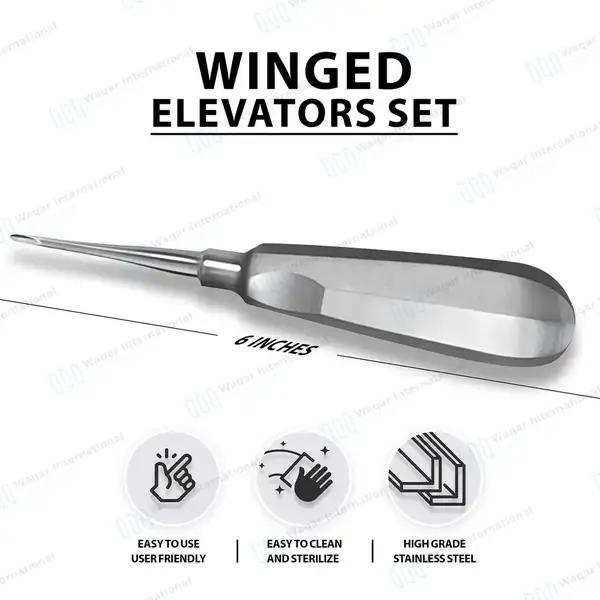 4 Pcs Winged Elevators Set 1mm-4mm Tips Standard Handle - veterinary instruments manufactured by Waqar International, Sialkot - view 3