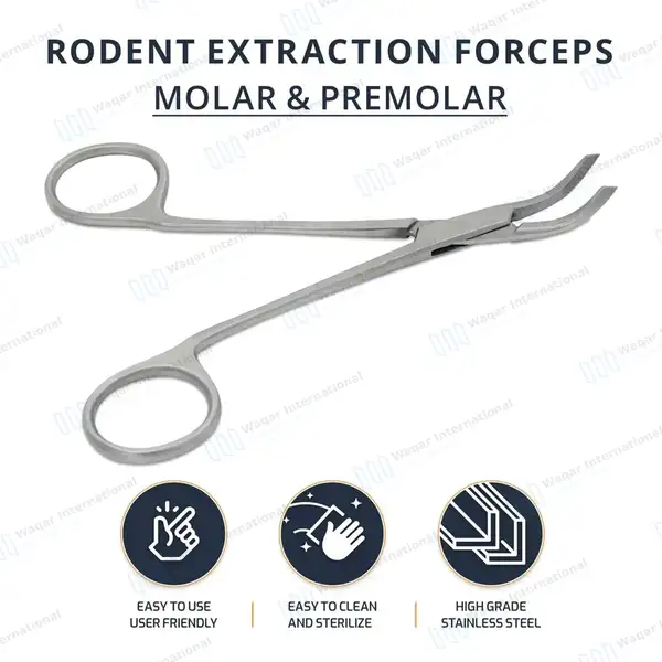 Rodent Molar and Premolar Extracting Forceps 5.2″ Serrated Angled Jaws - veterinary instruments manufactured by Waqar International, Sialkot - view 10