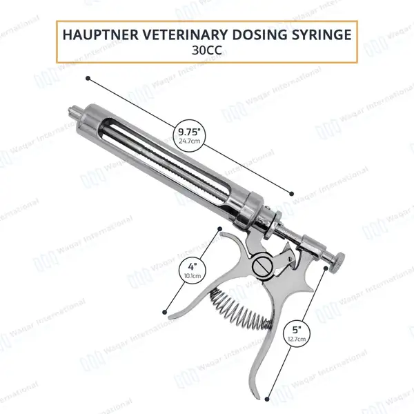 Hauptner Dosing Syringe 30cc with Glass Barrel - veterinary instruments manufactured by Waqar International, Sialkot - view 2