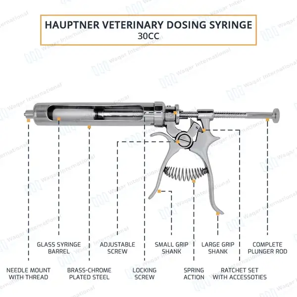 Hauptner Dosing Syringe 30cc with Glass Barrel - veterinary instruments manufactured by Waqar International, Sialkot - view 3