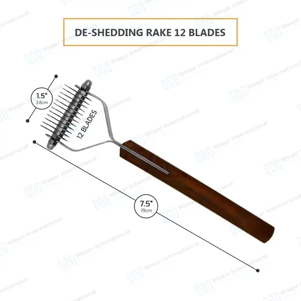 De-shedding Rake 12 Blades 7.5″ Pet Grooming Dematting Comb - veterinary instruments manufactured by Waqar International, Sialkot - view 3