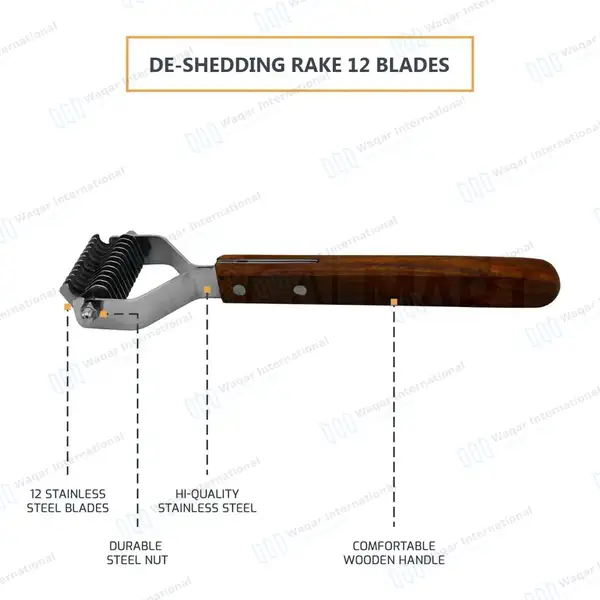 De-shedding Rake 12 Blades 7.5″ Pet Grooming Dematting Comb - veterinary instruments manufactured by Waqar International, Sialkot - view 4