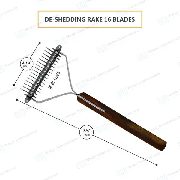 De-shedding Rake 16 Blades for Dogs Cats 7.5″ Pet Grooming Dematting Comb - veterinary instruments manufactured by Waqar International, Sialkot - view 3