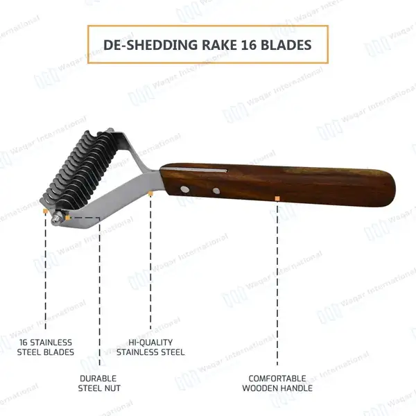 De-shedding Rake 16 Blades for Dogs Cats 7.5″ Pet Grooming Dematting Comb - veterinary instruments manufactured by Waqar International, Sialkot - view 4