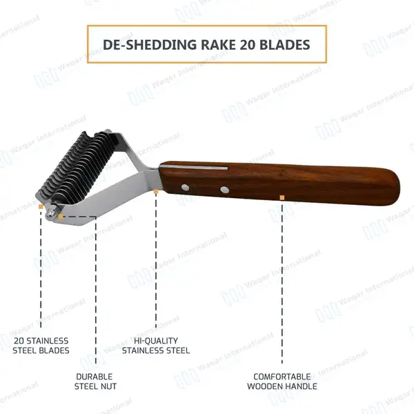 De-shedding Rake 20 Blades for Dogs Cats 7.5″ Pet Grooming Dematting Comb - veterinary instruments manufactured by Waqar International, Sialkot - view 4