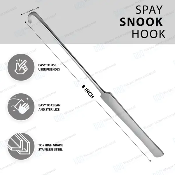 3 Pcs Spay Snook Hook Set 8″ Curved 5-6mm Wide Blunt Tip Flat Handle - veterinary instruments manufactured by Waqar International, Sialkot - view 3