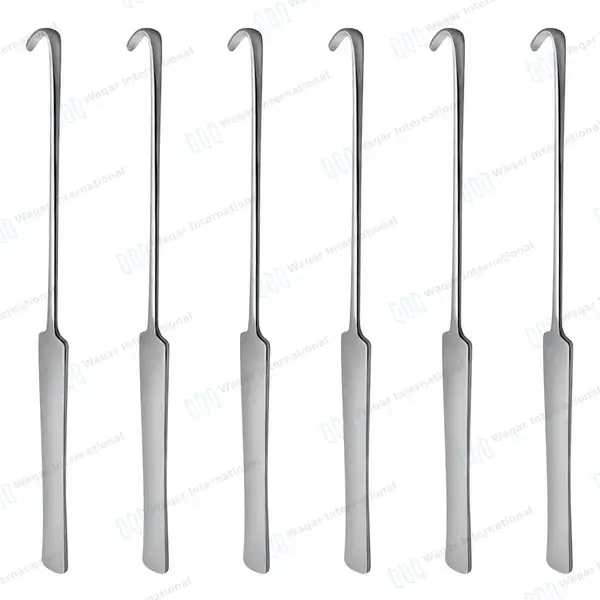 6 Pcs Spay Snook Hook Set 8″ Curved 5-6mm Wide Blunt Tip Flat Handle - veterinary instruments manufactured by Waqar International, Sialkot - view 2