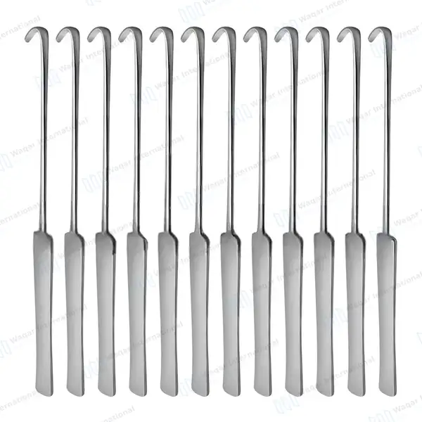 12 Pcs Spay Snook Hook Set 8″ Curved 5-6mm Wide Blunt Tip Flat Handle - veterinary instruments manufactured by Waqar International, Sialkot - view 2