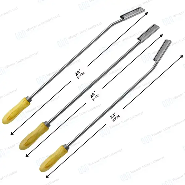 3 Equine Dental Float Rasps Set Angle Up, Down & Straight Adjustable Wooden Handle - veterinary instruments manufactured by Waqar International, Sialkot - view 3