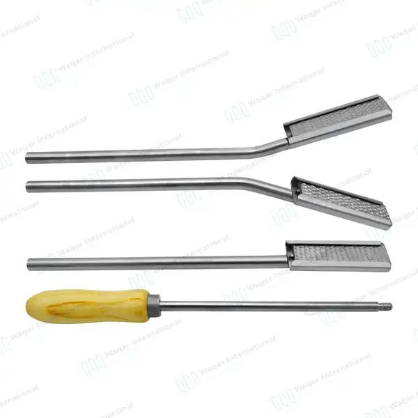 3 Equine Dental Float Rasps Set Angle Up, Down & Straight Adjustable Wooden Handle - veterinary instruments manufactured by Waqar International, Sialkot - view 4