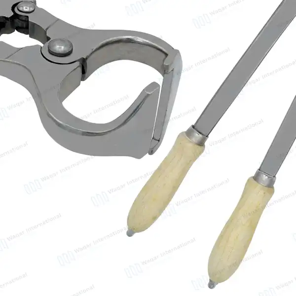 3 Burdizzo Style Castration Forceps 12″, 16″, 18″ with Wooden Handle - veterinary instruments manufactured by Waqar International, Sialkot - view 6