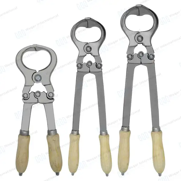 3 Burdizzo Style Castration Forceps 12″, 16″, 18″ with Wooden Handle - veterinary instruments manufactured by Waqar International, Sialkot - view 7