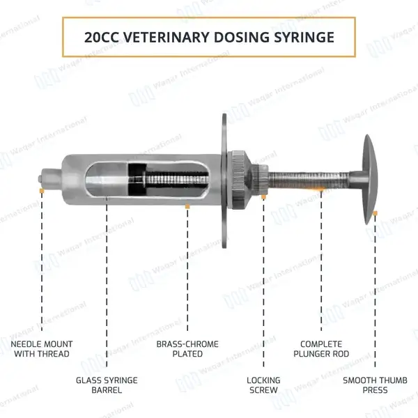 20cc Veterinary Metal Dosing Syringe with Locking Screw - veterinary instruments manufactured by Waqar International, Sialkot - view 3