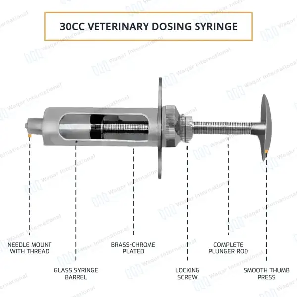 30cc Veterinary Dosing Syringe with Screw Locking - veterinary instruments manufactured by Waqar International, Sialkot - view 4