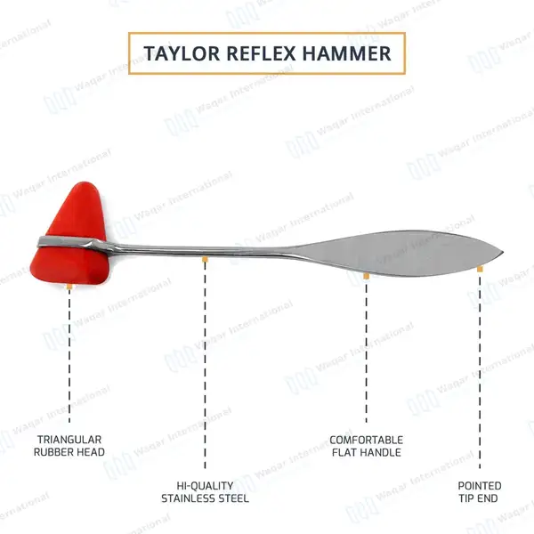 12 Pcs Taylor Reflex Hammer 7.5″ with Red Silicone Rubber Head - surgical instruments manufactured by Waqar International, Sialkot - view 4