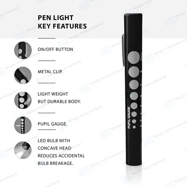 6 Pcs Disposable Penlights Set Diagnostic ENT Emergency Medical – Black - surgical instruments manufactured by Waqar International, Sialkot - view 3